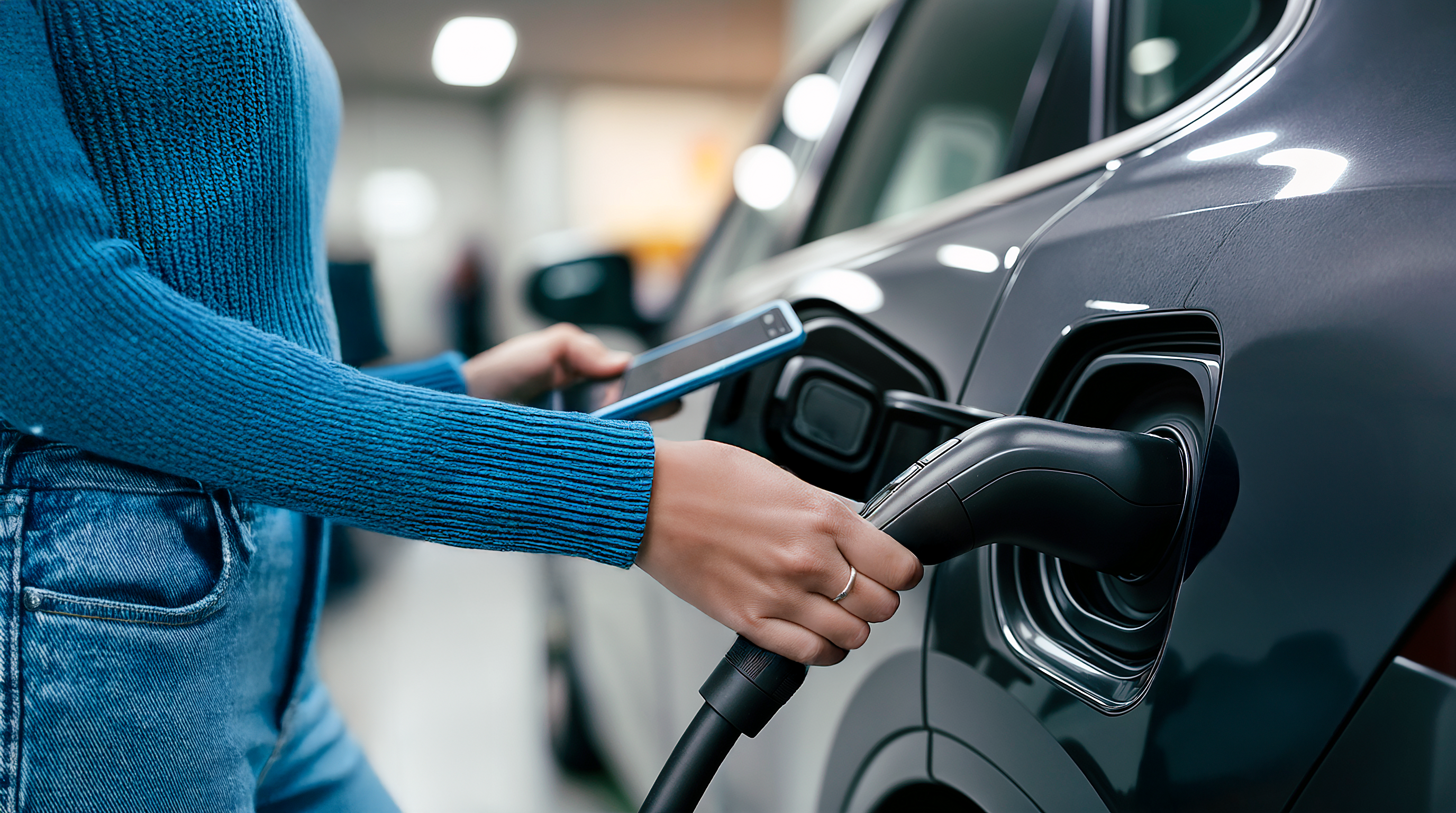 Persona cargando vehículo eléctrico